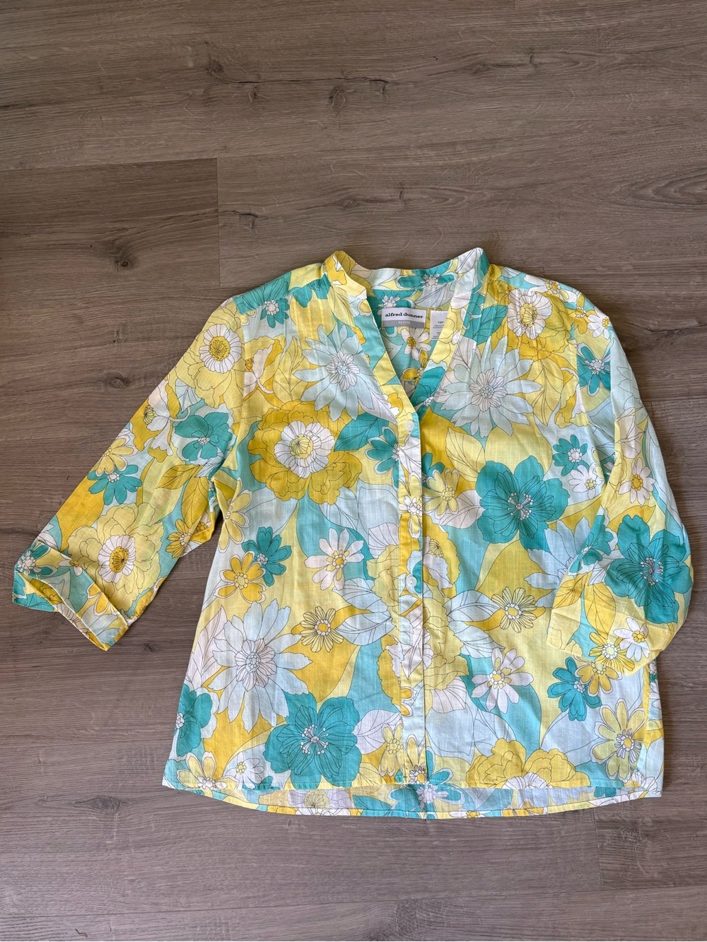 Alfred Dunner Petite 16P Floral Cotton Blouse Retro Grandmacore